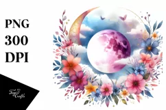 Enchanting Moon and Flowers Watercolor | Clipart Product Image 3