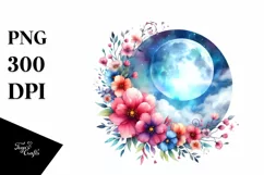 Magical Moon with Flowers Watercolor | Clipart Product Image 3