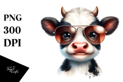 Funny Baby Cow with Sunglasses PNG Product Image 1