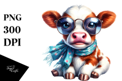Funny Baby Cow with Sunglasses PNG Product Image 1