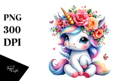 Floral Wreath Baby Unicorn PNG Product Image 1