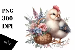 Cute Baby Chicken Holding Flower Basket Clipart Product Image 3