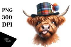 Cow Watercolor Highland Cow Portrait with Party Hat and Product Image 3
