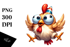 Party Hat Chicken with Wide Eyes, Watercolor PNG Product Image 1