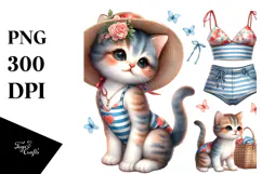 Digital Watercolor Cute Baby Cat PNG Product Image 1