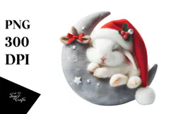 Cute Baby Rabbit Sleeping On The Moon Clipart Product Image 1