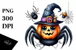 Funny Watercolor Haloween WIMSICAL Spider Clipart Product Image 3