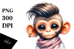 Cute Baby Monkey with Cool Haircut PNG Product Image 1