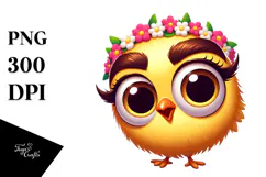 Goofy Cartoon Chicken with Flower Crown PNG Product Image 1