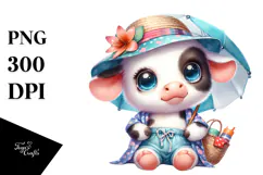 Energetic Baby Cow at the Beach PNG Product Image 1