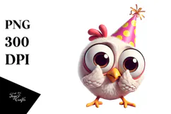 Silly Cartoon Chicken with Party Hat PNG Product Image 1