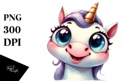 Funny Big Eyes Expressive Unicorn, PNG Product Image 1
