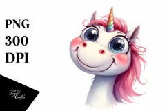 Funny Big Eyes Expressive Unicorn, PNG Product Image 3