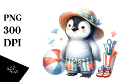 Digital Watercolor Cute Baby Penguin PNG Product Image 1
