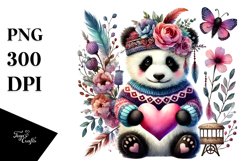 Baby Panda with Heart Watercolor PNG Product Image 1