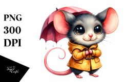 Cheerful Raincoat Mouse Watercolor | Clipart Product Image 1
