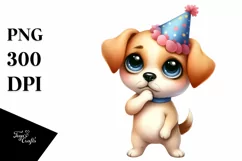 Funny Baby Dog Standing in Party Hat Clipart Product Image 3