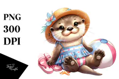 Digital Watercolor with Cute Baby Otter, Transparent PNG Product Image 1