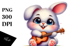 Goofy Cute Rabbit Tiny Guitar PNG Product Image 1