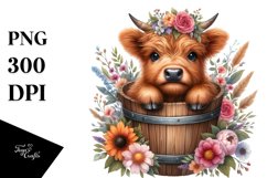 Cute Baby Highland Cow with Flowers, PNG Product Image 3