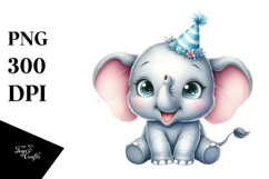 Energetic Baby Elephant with Party Hat PNG Product Image 1