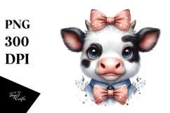 Funny Baby Cow with Bow and Tie PNG Product Image 1