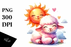 Cuddling Sun Baby Lamb PNG Product Image 1