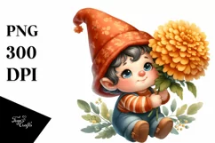 Cute Baby GNOME with Marigold PNG Product Image 1