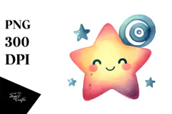 Simple Smiling Star Watercolor PNG Product Image 1
