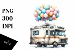 Vintage Dirty RV with Huge Balloons, Centered PNG Product Image 3