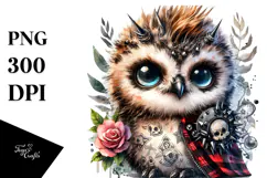 Energetic Baby Owl with Punk Look, Watercolor Product Image 1