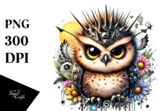 Energetic Baby Owl with Punk Look PNG Product Image 1