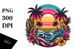 Retro Tropical Rainbow Sunset PNG Product Image 1