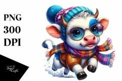 Running Baby Cow for Winter PNG Product Image 3