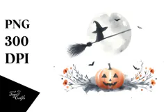 Watercolor Halloween Broomstick PNG Product Image 1