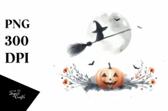 Watercolor Halloween Broomstick PNG Product Image 3
