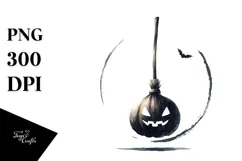 Watercolor Halloween Broomstick PNG Product Image 1