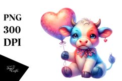 Colorful Cow with Heart Balloon, PNG Product Image 3
