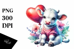 Colorful Cow with Heart Balloon, PNG Product Image 1
