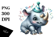 Cute Baby Rhino Party Hat PNG Product Image 1
