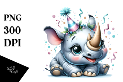 Cute Baby Rhino with Party Hat, PNG Product Image 1