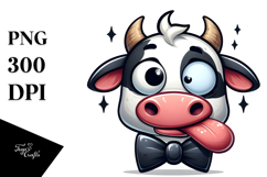 Cute Cartoon Cow with Bow Tie PNG Product Image 1