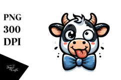 Cute Cartoon Cow with Bow Tie PNG Product Image 1