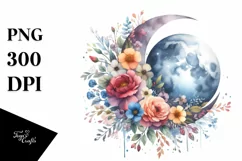 Vibrant Half Moon with Flowers, Transparent PNG Product Image 3