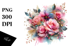 Colorful Abstract with Pink Roses and Gold Insertions PNG Product Image 1