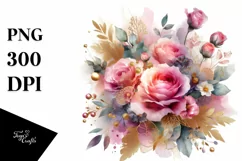 Colorful Abstract with Pink Roses and Gold Insertions PNG Product Image 3