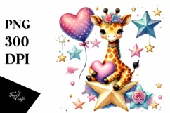 Colorful Giraffe Holding Heart PNG Product Image 1