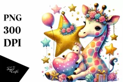 Colorful Giraffe Holding Heart PNG Product Image 1