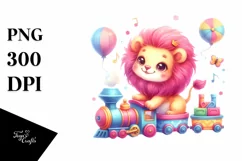 Playing Train Baby Lion PNG Product Image 1