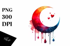 Digital Half Moon with Blood and Hearts PNG Product Image 1